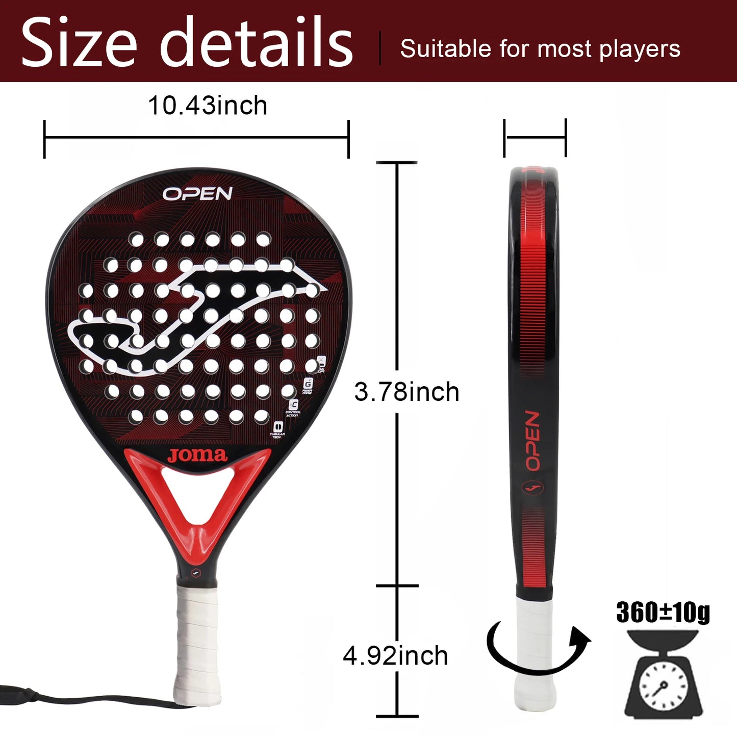 OPEN Padel Racket Tennis Paddle Rackets Carbon Fiber Soft EVA Unisex For Beginner Padel Racquet