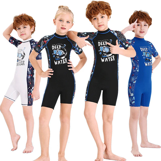 Children Swimwears Surf Suit Rash Guards Girls Boys One-Piece Swimsuit Thin Wetsuit Snorkeling Kayaking Kitesurf UPF50 Sunscreen