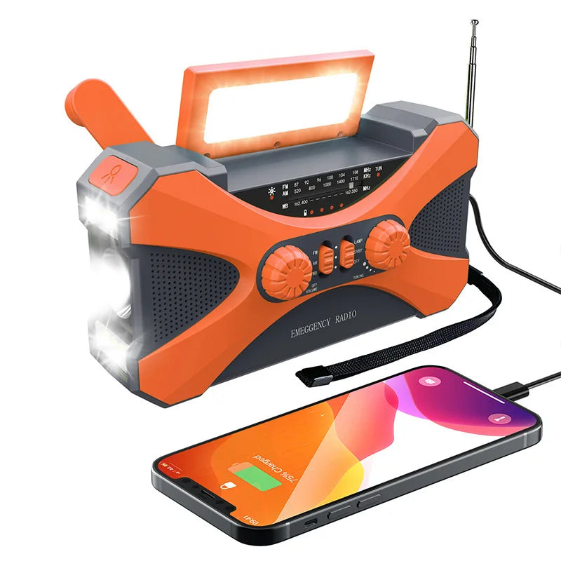 Multifunctional 10000mAh Solar Crank Radio AM/FM/NOAA Weather Alert, Dual Stereo Speakers, Phone Charger, LED Torch & SOS Alarm