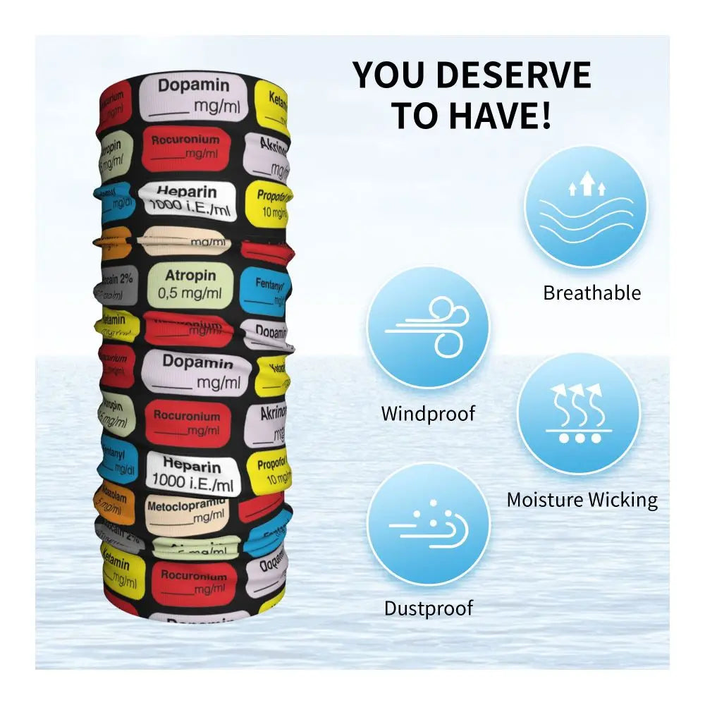 Anesthesia Medication Bandana Neck Cover Printed Mask Scarf Multi-use Balaclava Outdoor Sports Unisex Adult Winter