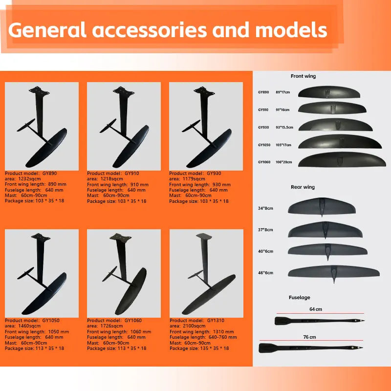 Hot selling GY-1310 2100sqcm aluminum 75cm mast 644 fuselage 400 rear wing is perfect for novice players hydrofoil surfing