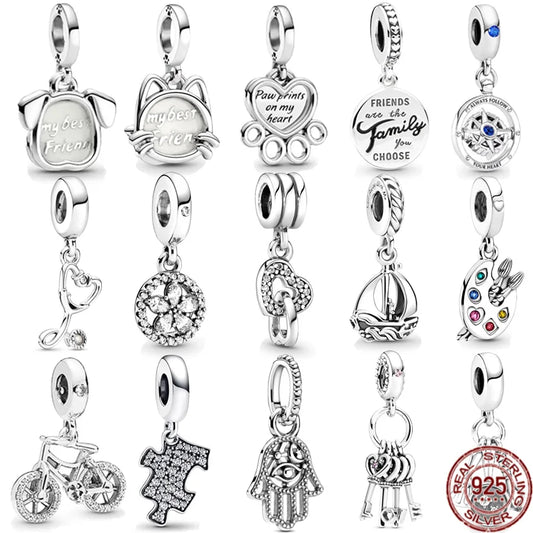925 Sterling Silver Lnterlocking Hearts And Sail Boat Dangle Charm Beads Fit Original Pandora Bracelet Necklace DIY Jewelry Gift