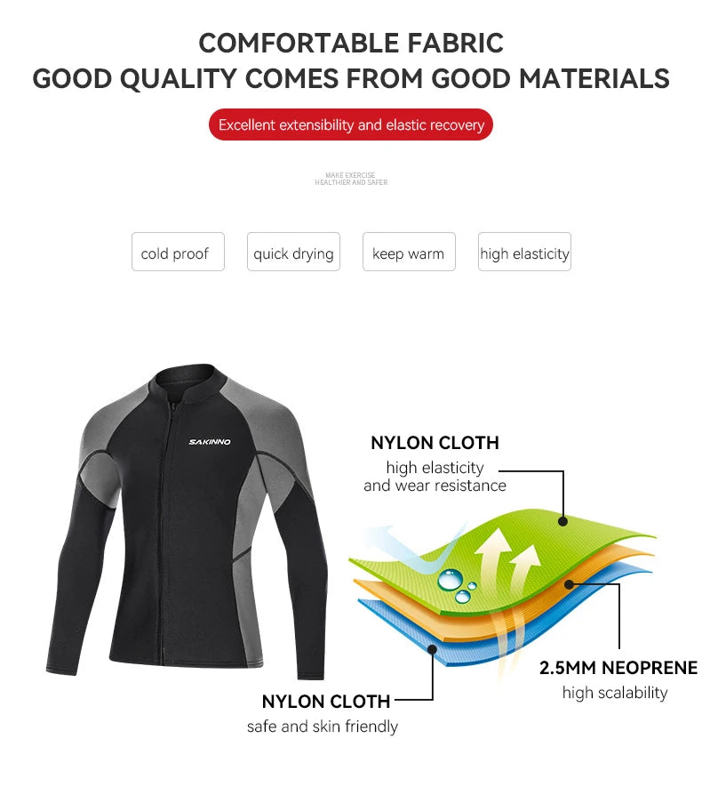 2mm Neoprene Men's Diving Jacket Warm Cold-proof Sunscreen Long-sleeved Split Swimming Surfing Deep Snorkeling Wetsuit Top