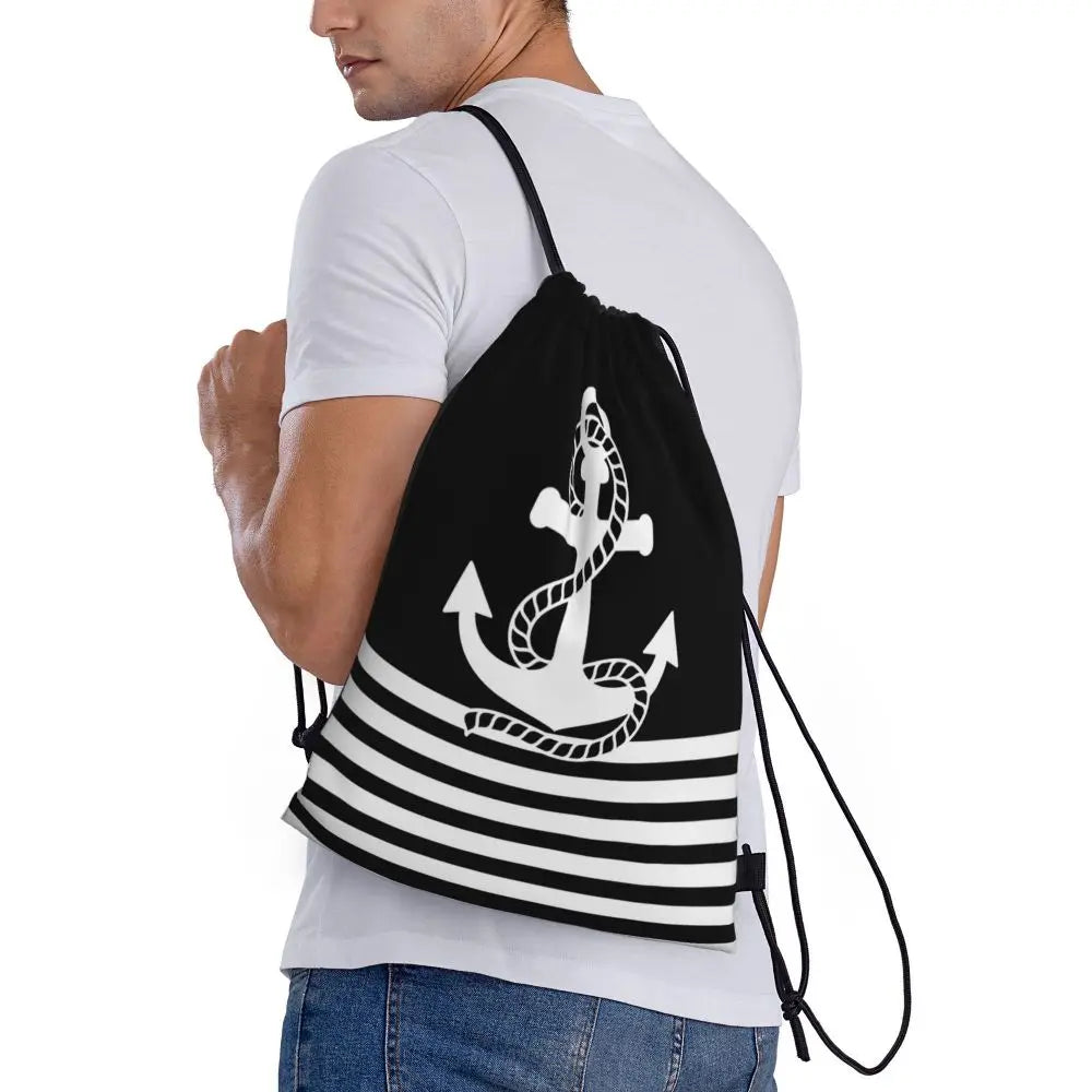 Custom Retro Vintage Nautical Anchor Drawstring Bags Men Women Foldable Gym Sports Sackpack Sailor Training Storage Backpacks