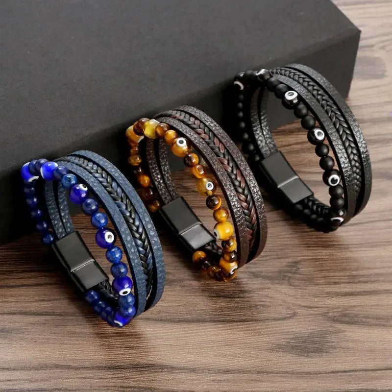 New Fashion Eyes Fatima Hand Leather Bracelets For Women Men Lucky Turkish Evil Eye Beaded Bracelet Couple Jewelry Gift