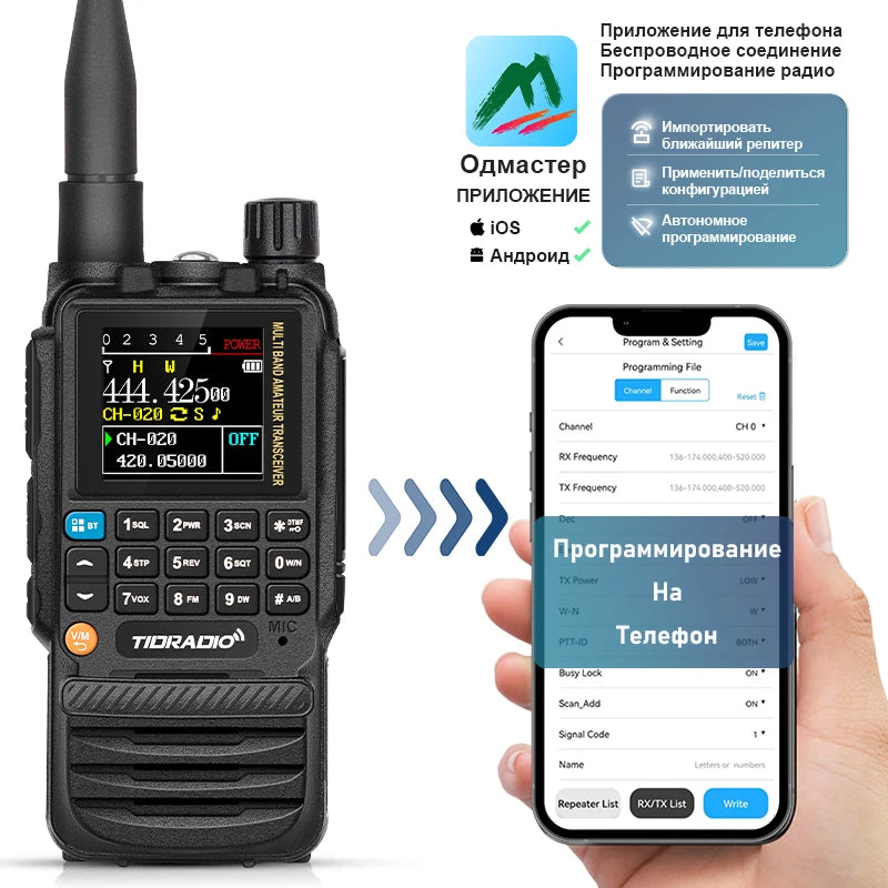 TIDRADIO H3 Professional Walkie Talkie Phone Dual PTT Air Band Long Range Radio APP USB Type-C Cable Programming HAM GMRS