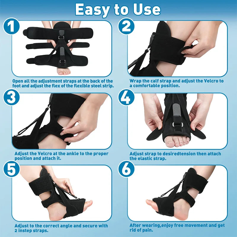 Plantar Fasciitis Splint Upgraded Version, 3 Pull Adjustable Straps, Drop Corrector, Stabilizing Brackets, Relieve Foot Pain