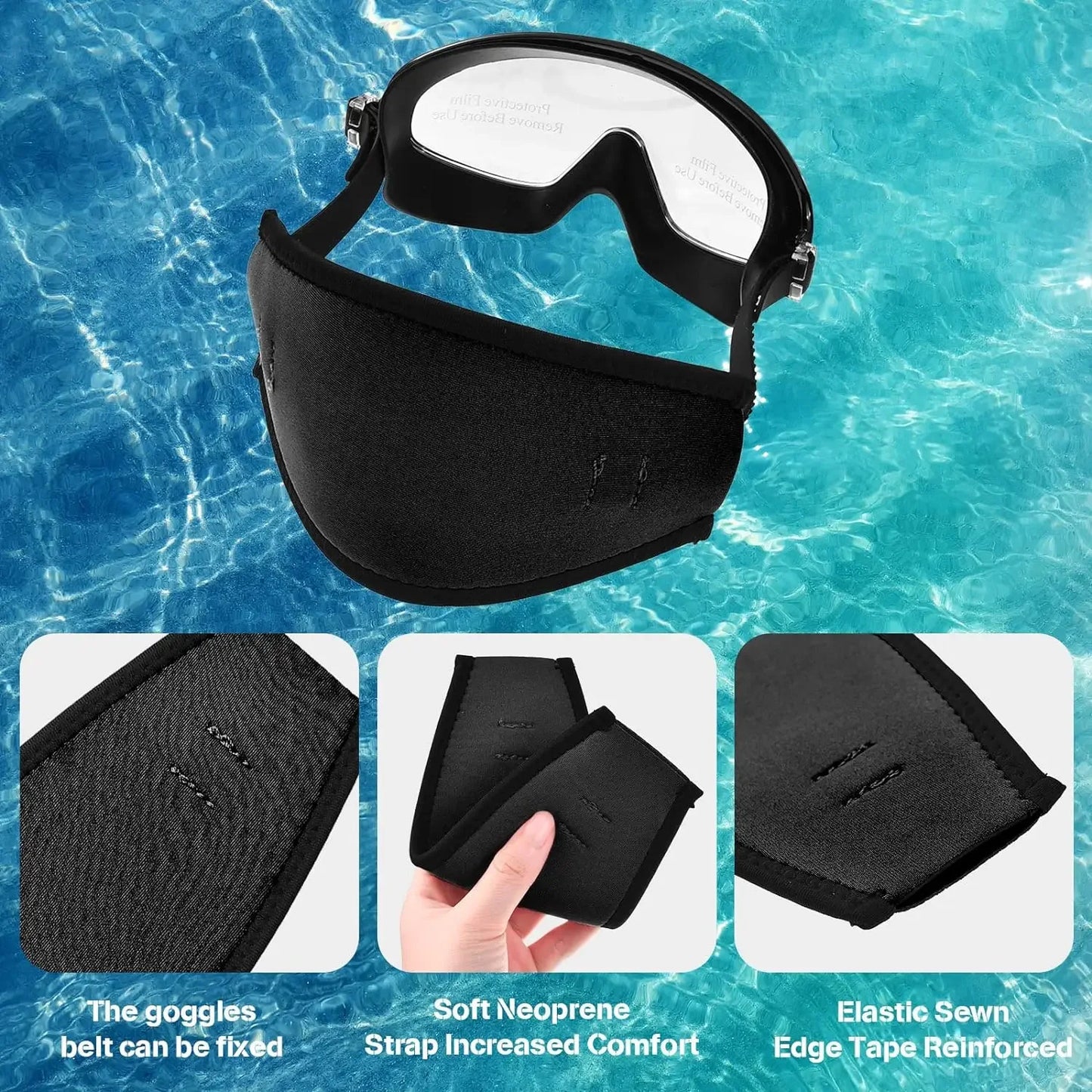 Universal Neoprene Mask Strap Cover - Hair Protection, Double Side Diving Straps for Water Sports