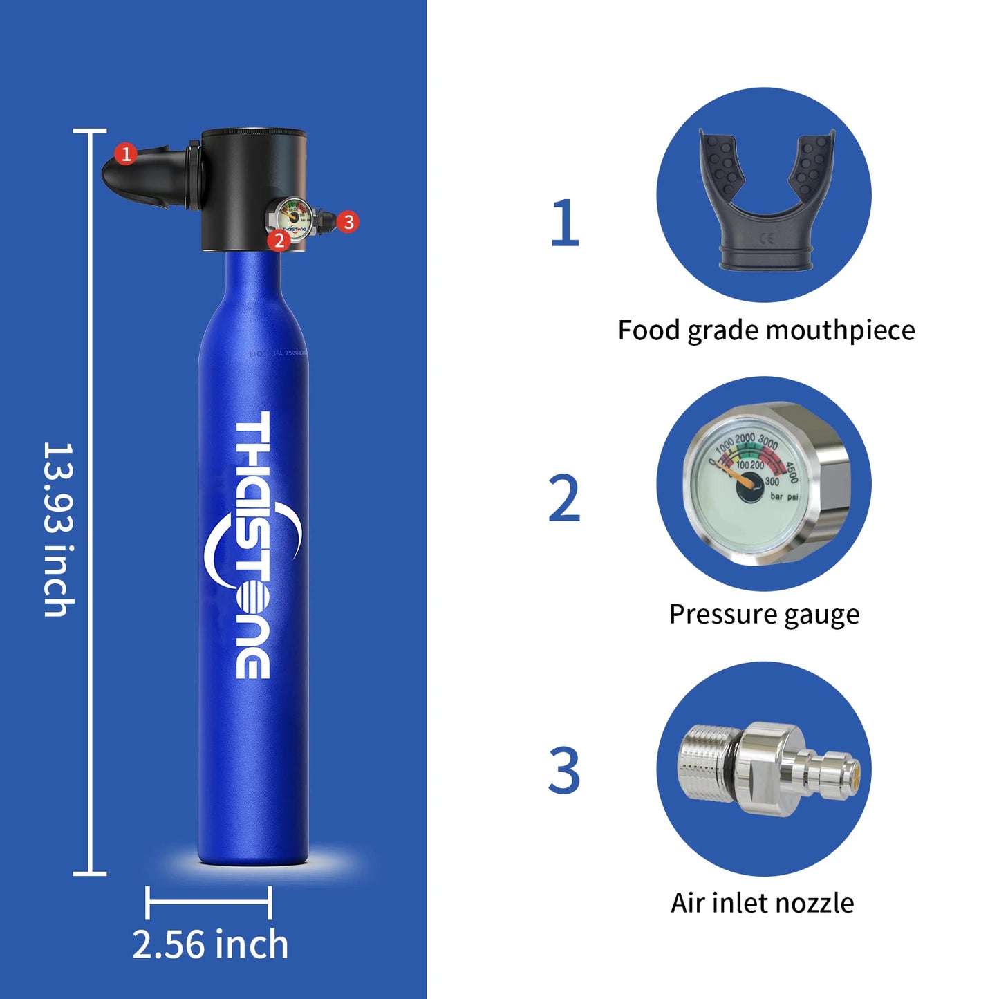 TAIITONEE-Mini Scuba Diving Oxygen Cylinder, 0.5L, 5-10 Minutes, Underwater Breathing Respirator