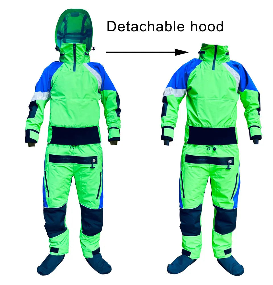 Hooded Kayak Dry Suit Paddling Drysuit with Comfortable Knee and Seat Pads Survival Clothing for Men in Cold Water Swimming Suit