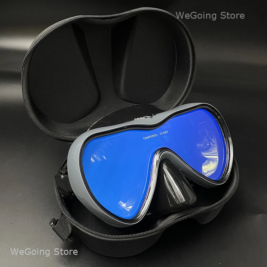 Dropshiping Adult Tempered Glass Tinct Scuba Diving Goggles Soft Silicone Swimming Mask Pack In Black Zipper Case