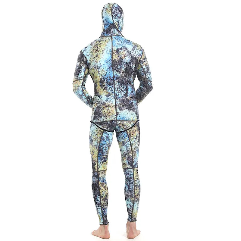 Demmet camuflagem com capuz 3mm roupa de mergulho de neoprene de duas peças para mergulho natação caça subaquática mantém quente e frio