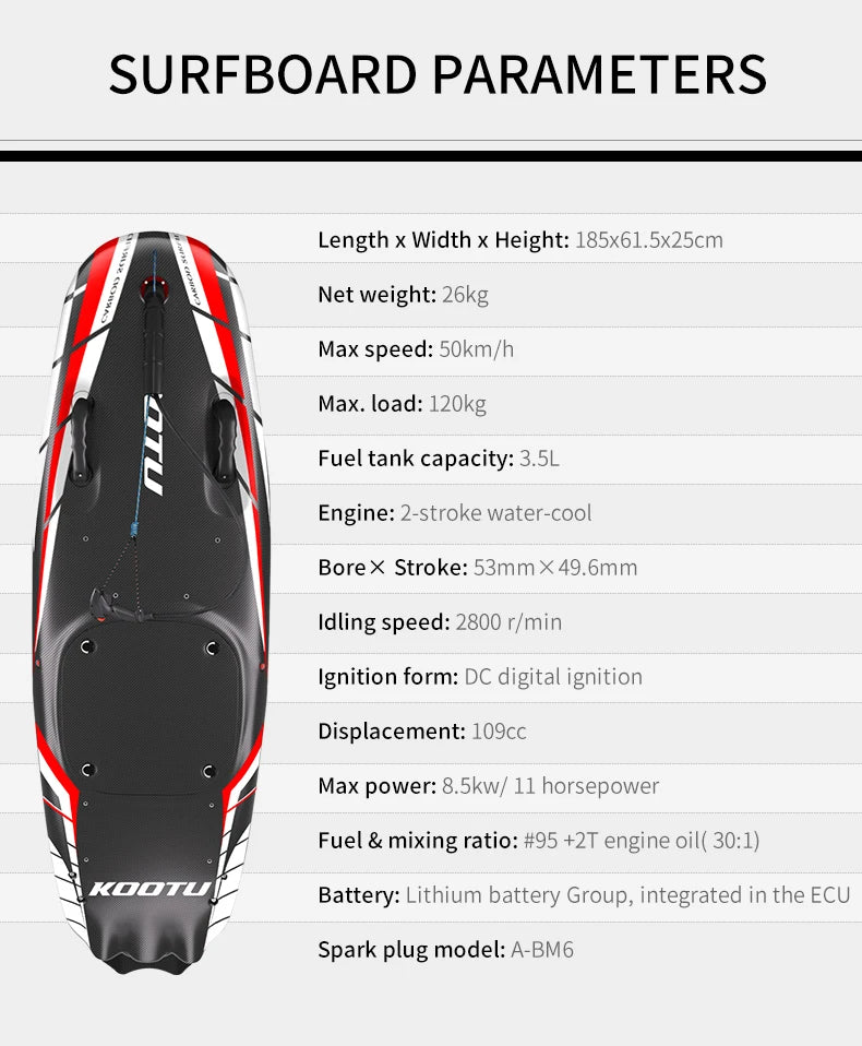 KOOTU Jet Surfboards Full Carbon Fiber Surfboards Gasoline Surfboards 109cc Power Electric Surfboards Water Surfboards