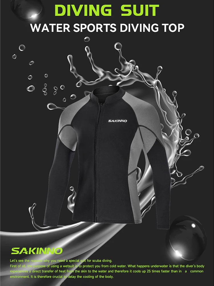 2mm Neoprene Men's Diving Jacket Warm Cold-proof Sunscreen Long-sleeved Split Swimming Surfing Deep Snorkeling Wetsuit Top