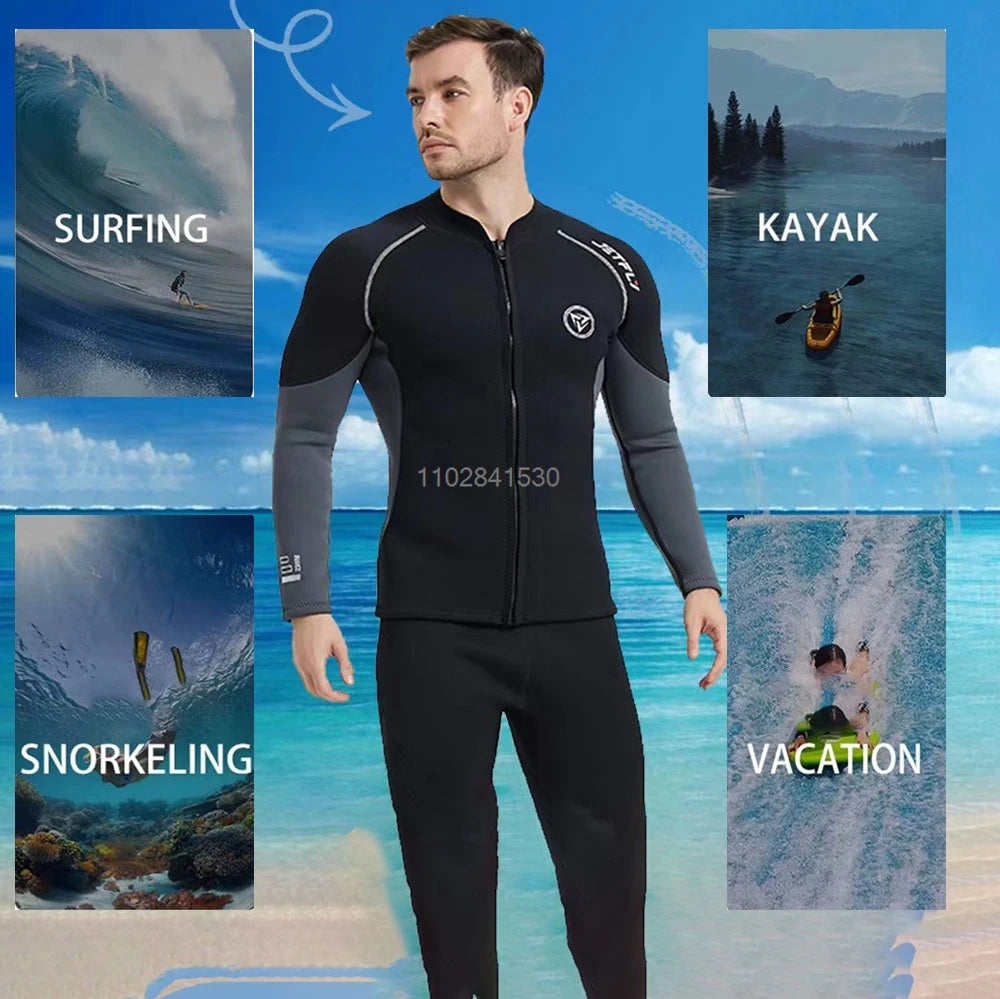3mm/2MM Men Wetsuit Neoprene Scuba Diving Suit Zipper Jacket Pants Spearfishing Swimwear Kayak Surfing Swimsuit
