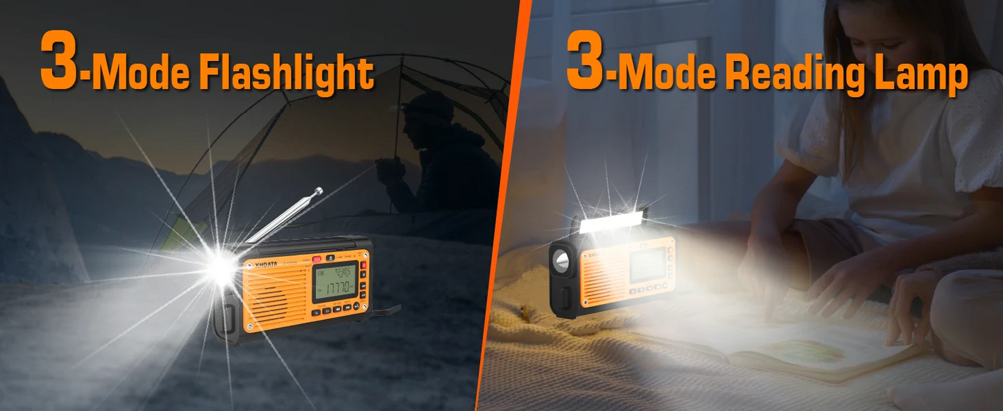 XHDATA D-608WB Emergency Crank Weather Radio FM/AM/SW/NOAA Alert Portable Radio with Phone Charger, Bluetooth, Battery Operated