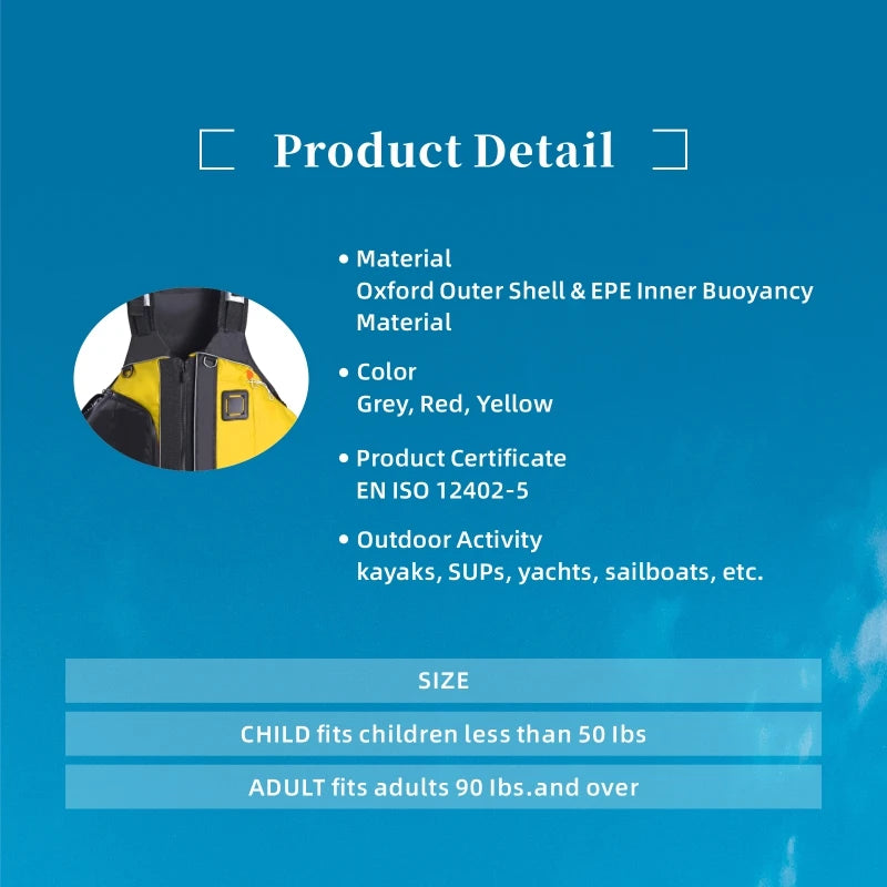 Daiseanuo-Life Jacket for Adults and Kids, Buoyancy Aids, PFD, Men Kayak, Rafting, Sailing, Sailing, Buoyancy, Pockets