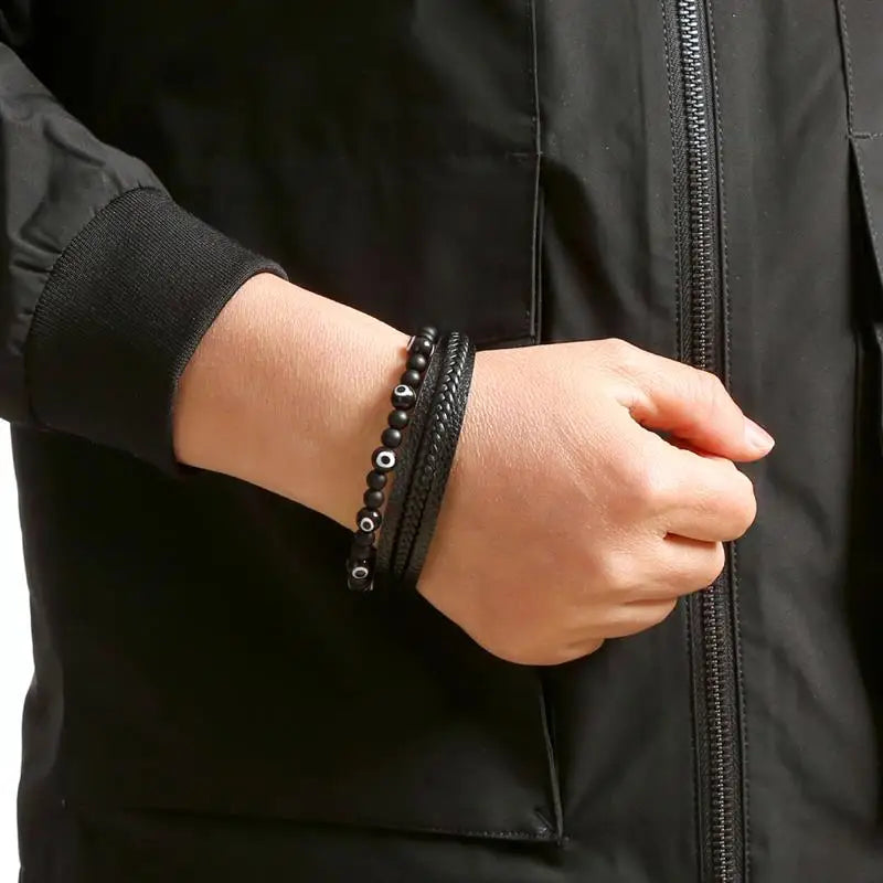 New Fashion Eyes Fatima Hand Leather Bracelets For Women Men Lucky Turkish Evil Eye Beaded Bracelet Couple Jewelry Gift