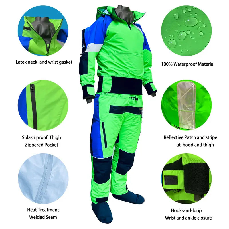 Hooded Kayak Dry Suit Paddling Drysuit with Comfortable Knee and Seat Pads Survival Clothing for Men in Cold Water Swimming Suit