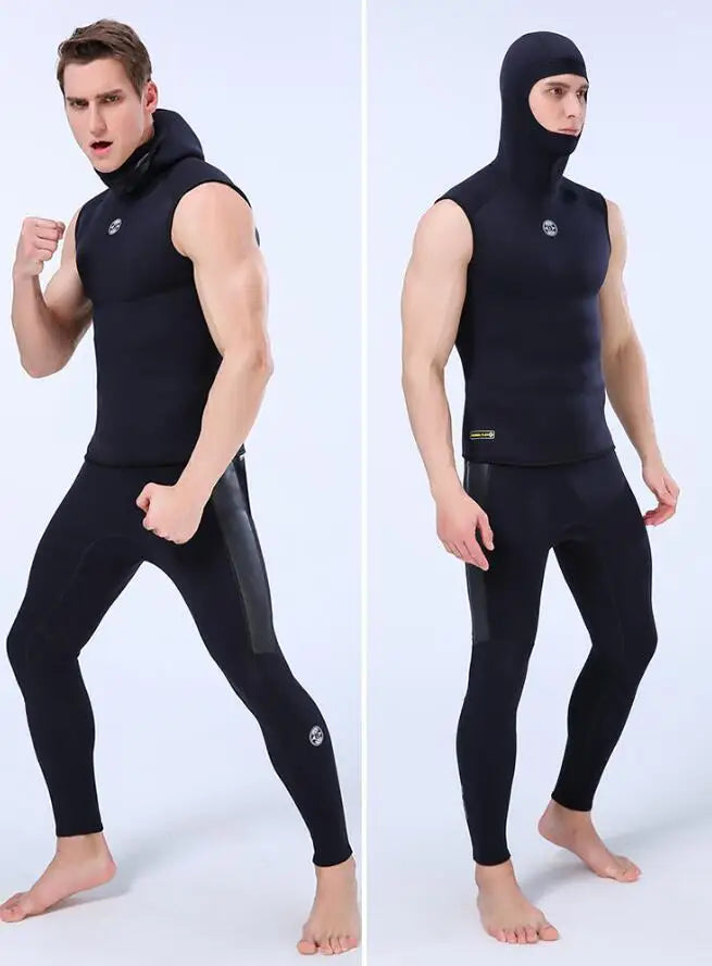 Men's 3mm Neoprene Hooded Wetsuit Vest Jump Scuba Surf Warm Diving Suit Vest Top