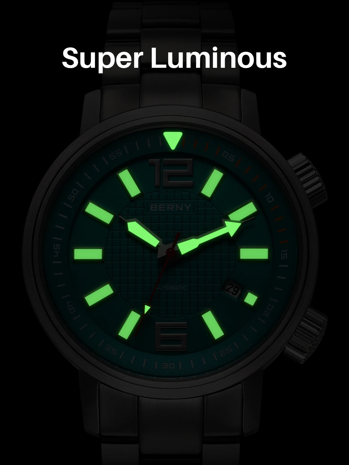 BERNY Automatic Diver Watch for Men Super Luminous Sapphire Miyota 8215 Compressor 20ATM Swimming Scuba Diving Sports Man Watch