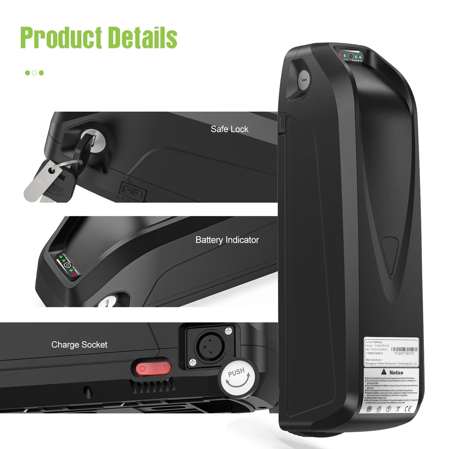 EBike Battery 48V 52V 36V Hailong 30A BMS Electric Bicycle Downtube Lithium Battery Pack For 1500W 1000W 750W 500W 250W Motor