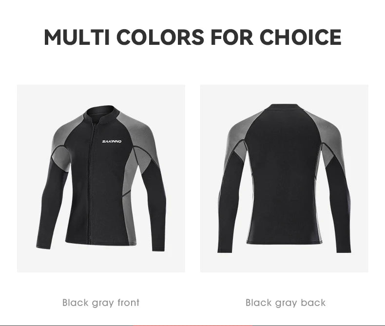 2mm Neoprene Men's Diving Jacket Warm Cold-proof Sunscreen Long-sleeved Split Swimming Surfing Deep Snorkeling Wetsuit Top