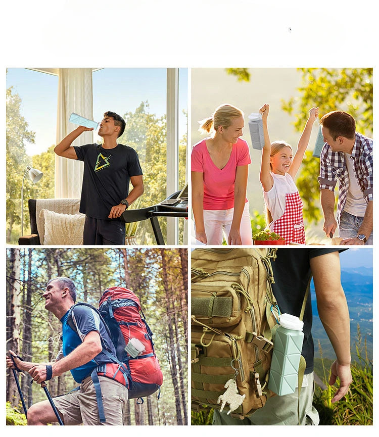 Square Silicone Folding Mug Portable Food Grade Sports Water Bottle Retractable Travel Fitness Outdoor Mugs Waterbottle