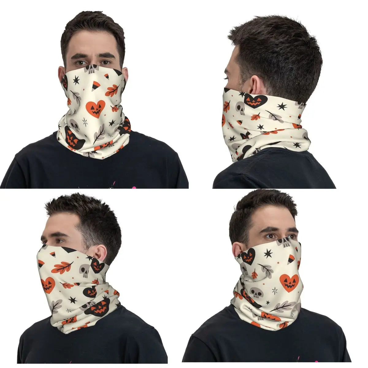 Ghost Pumpkin Halloween Bandana Neck Gaiter Printed Mask Scarf Multifunction Headband Hiking Fishing Unisex Adult Windproof