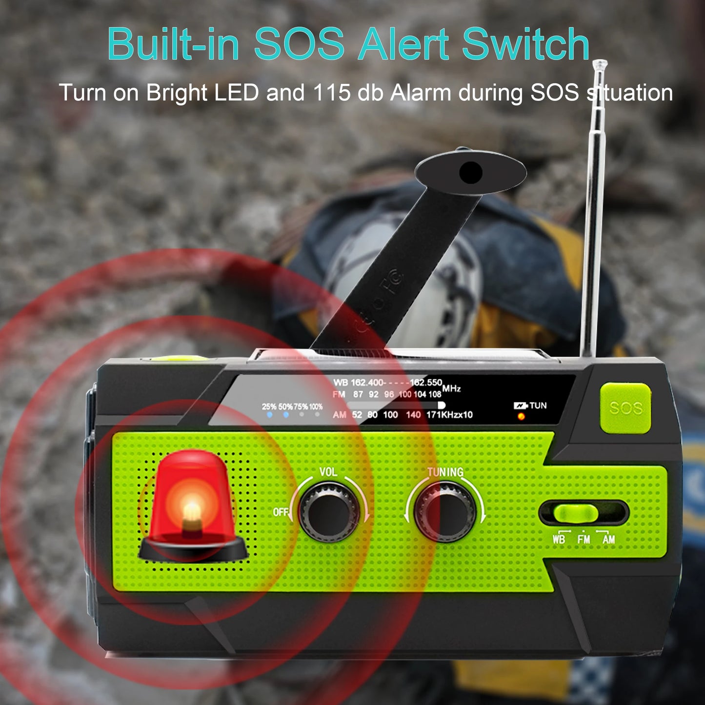 Emergency NOAA Weather Radio,Portable Hand Crank Radio,Solar Powered,AM/FM,SOS Alarm,Flashlight 4000mAh Rechargeable Power Bank