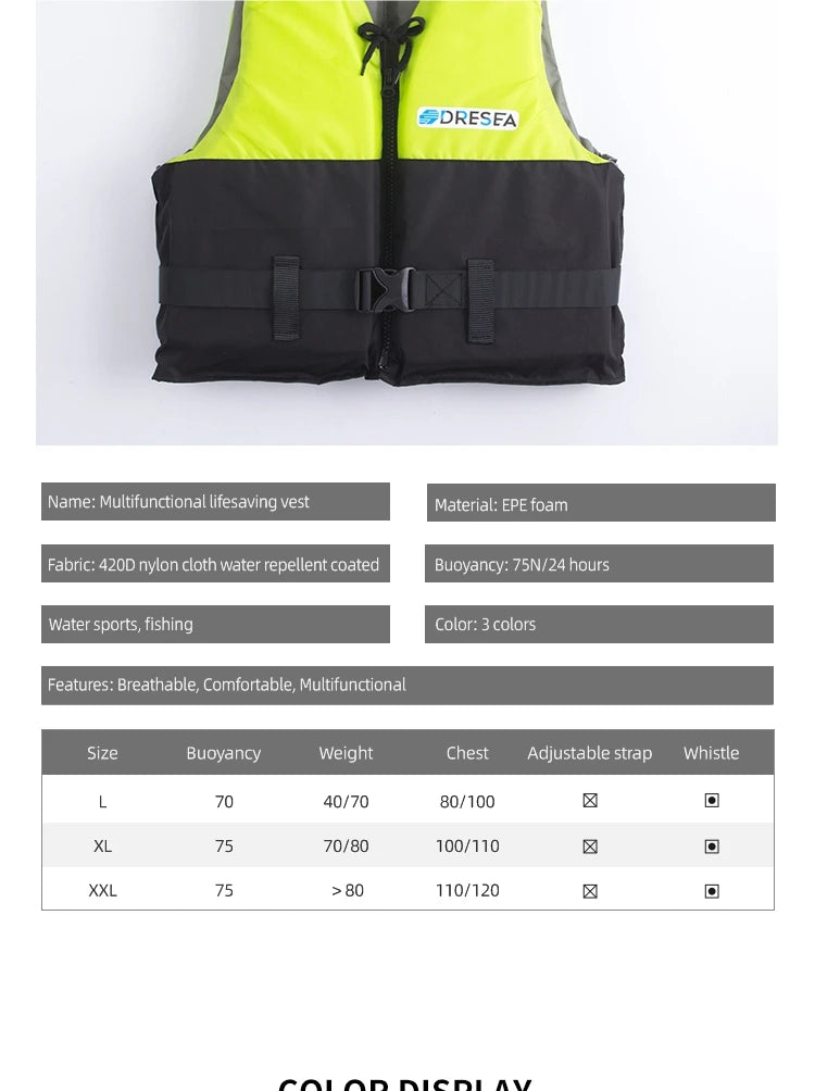 Safe Swim Life Jacket, Kayak Vest, Big Buoyancy Aids, Water Sport Survival Float for Adult, 120kg, New, Summer