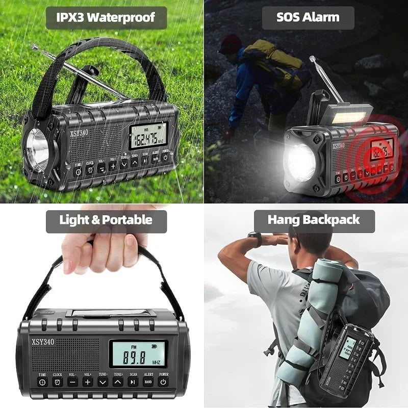 2025 Upgrade 10000mAh Emergency Weather Radio Solar Hand Crank AM/FM Portable Radio Headphone Jack Flashlight Reading Light SOS