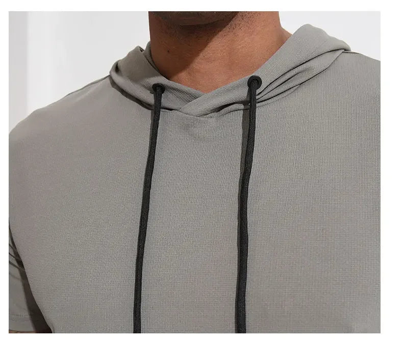 Mens Hoodies Sweatshirts Short Sleeve Tight Sports Jogging Compression Hoodie Outdoor Leisure Tees Casual Solid Color Hoody