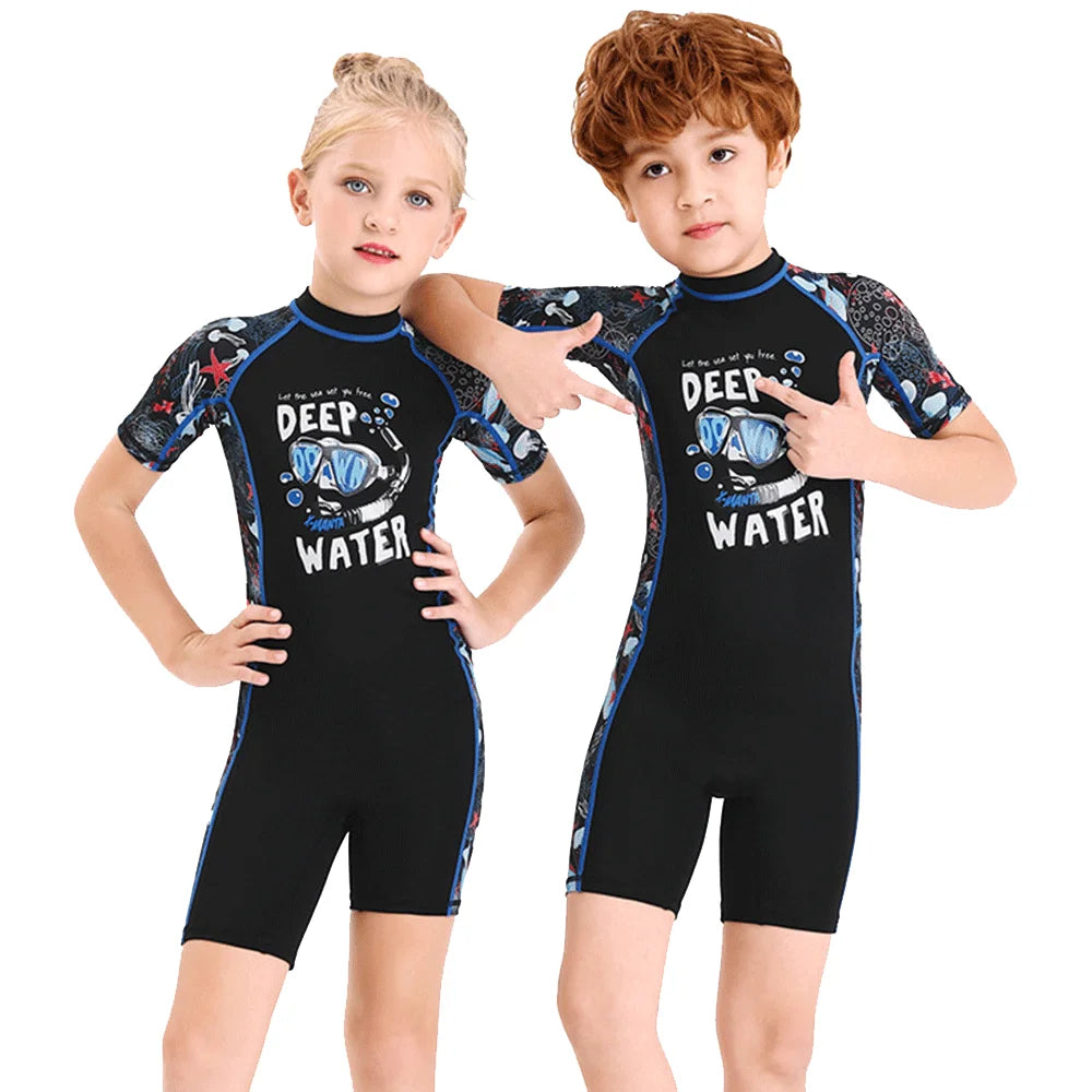 Children Swimwears Surf Suit Rash Guards Girls Boys One-Piece Swimsuit Thin Wetsuit Snorkeling Kayaking Kitesurf UPF50 Sunscreen