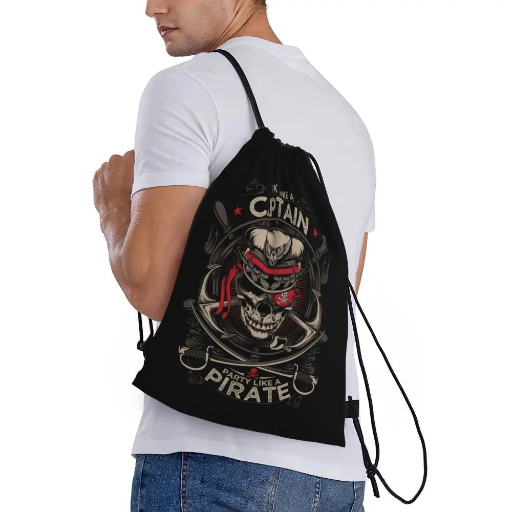 Custom Retro Vintage Nautical Anchor Drawstring Bags Men Women Foldable Gym Sports Sackpack Sailor Training Storage Backpacks