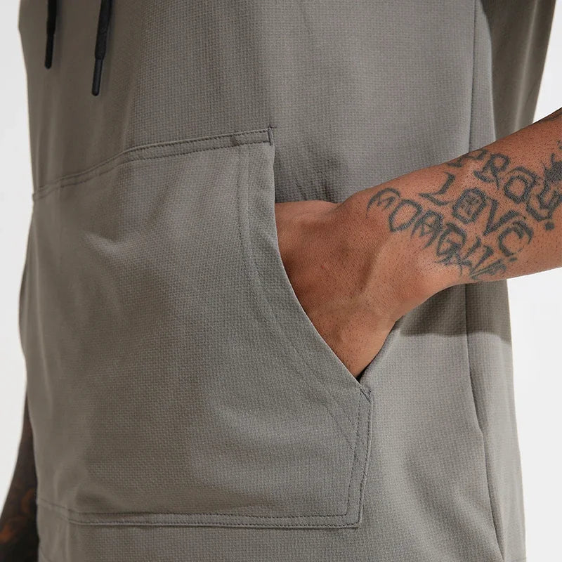 Mens Hoodies Sweatshirts Short Sleeve Tight Sports Jogging Compression Hoodie Outdoor Leisure Tees Casual Solid Color Hoody