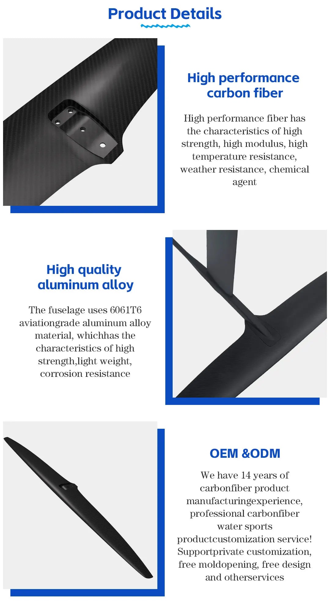 GY-ART1401 Hydrofoil 1611sqcm High Performance Carbon Fiber Unpowered Large Blade for Beginner Water Sports Surfing