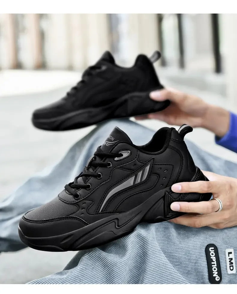 SYTK PU Leather Sneakers Men Casual Shoes Sports Boys Pure Black Plus Big Size 47 48 Tenis Masculino Shoes