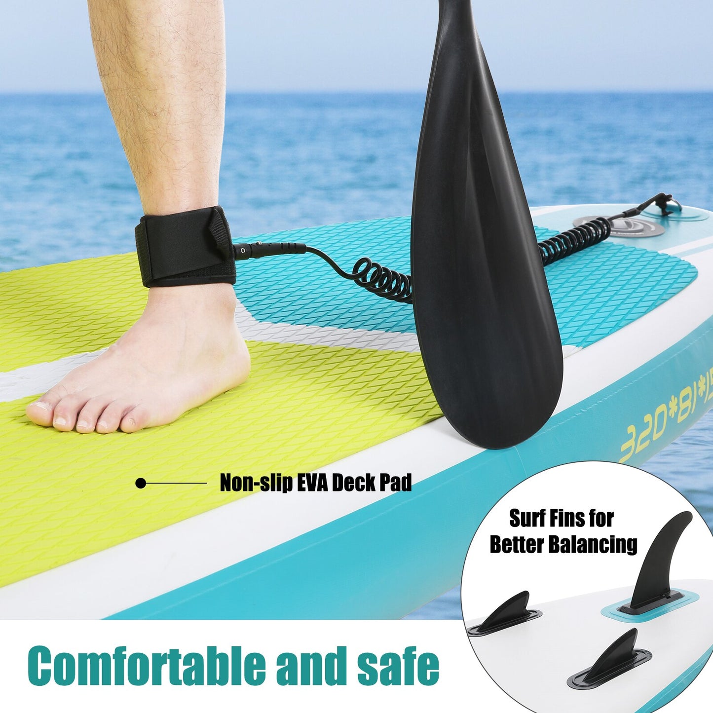 Tomshoo 3.2M Sup Board Inflatable Sapboard Stand Up Paddle Board 6 Inch Thick SUP Board Water Sport Surf Set Pump Sub Board