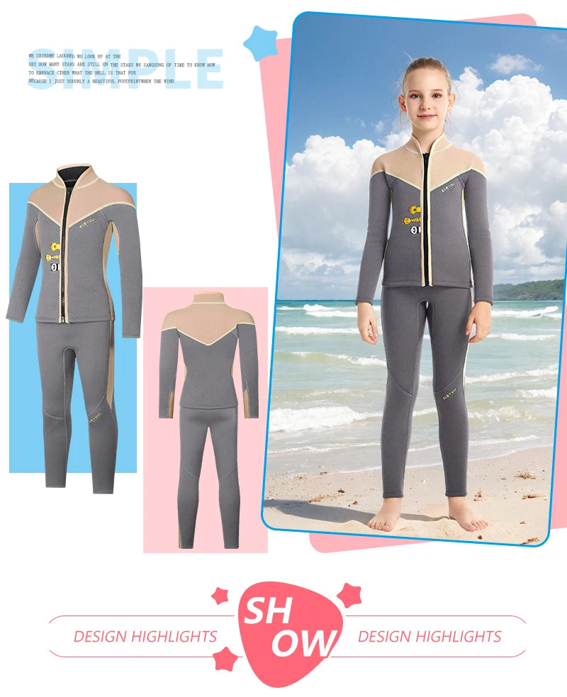 Two-Piece Neoprene Swimsuit for Kids, Professional Swimwear for Boys and Girls, Surfing Wetsuit Diving Suits, Bathing Suit
