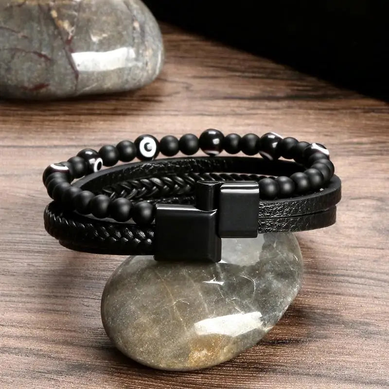 New Fashion Eyes Fatima Hand Leather Bracelets For Women Men Lucky Turkish Evil Eye Beaded Bracelet Couple Jewelry Gift