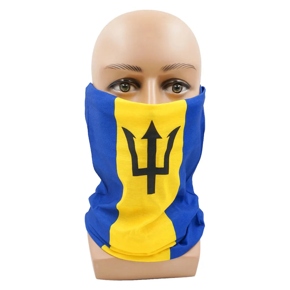 Barbados Flag Neck Gaiter Outdoor Sports Headscarf Men Women Cycling Face Mask Tube Multifunctional Scarf Summer Snood Headwear