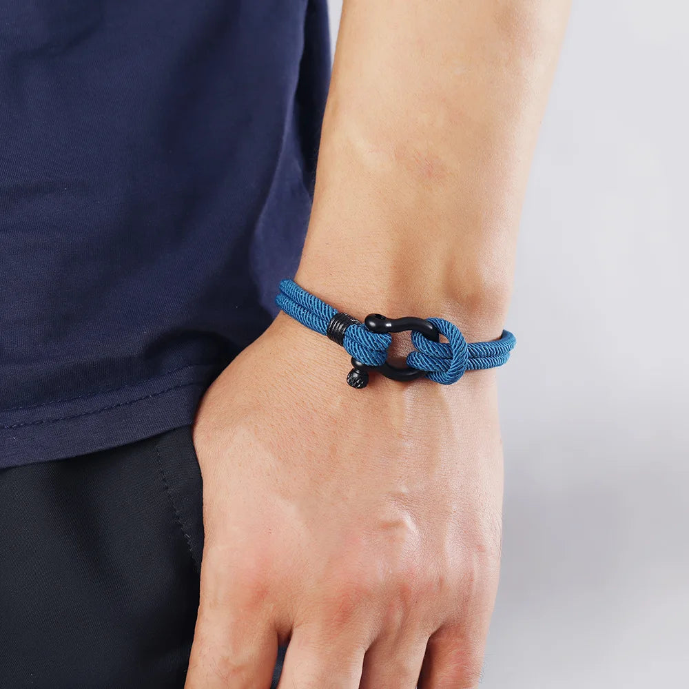 Men Punk Rock Bracelet for Men Women Marine Sailor Rope Nautical Survival Shackle Bracelet Stainless Steel Sport Bracelet