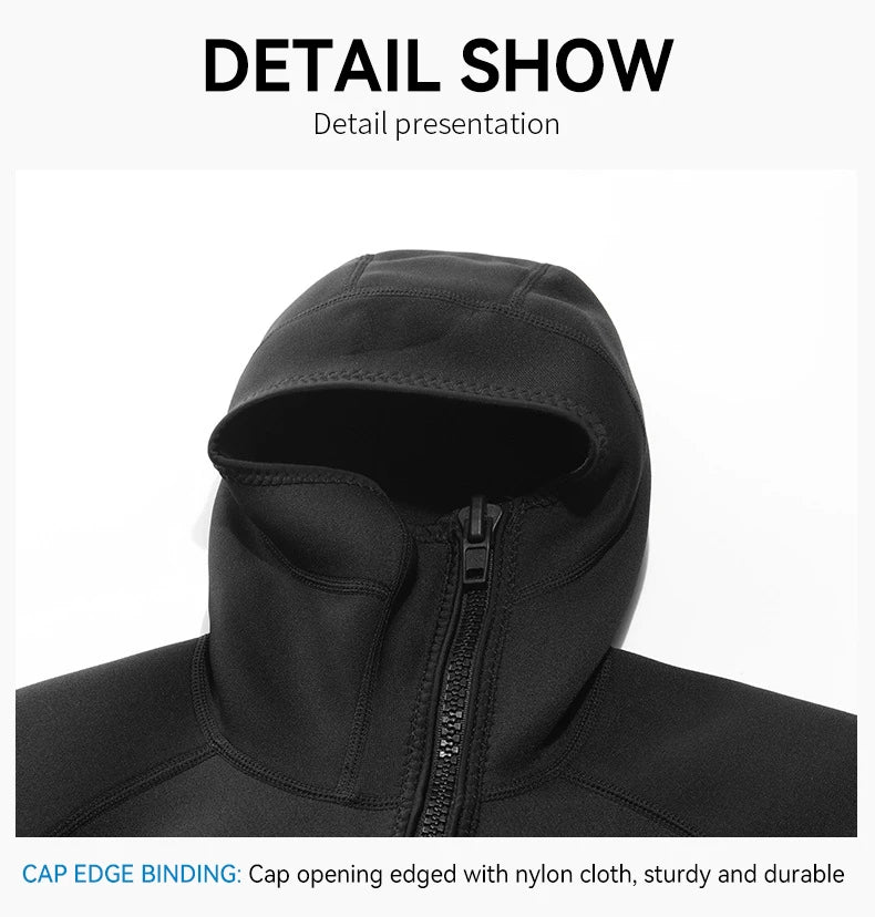 Men's 1.5mm Neoprene Hooded Diving Top Long Sleeves Wetsuit Jacket Split Sun Protection Anti-jellyfish Surfing Swimming Swimsuit