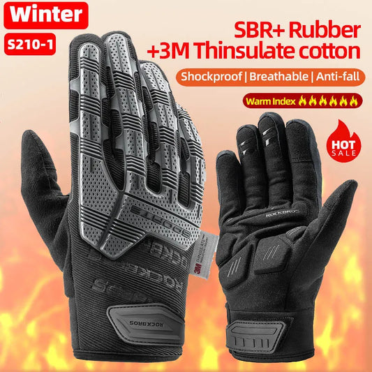 ROCKBROS Cycling Gloves Autumn Winter Windproof SBR Touch Screen Bike Gloves MTB Breathable Full Finger Shockproof Sport Gloves
