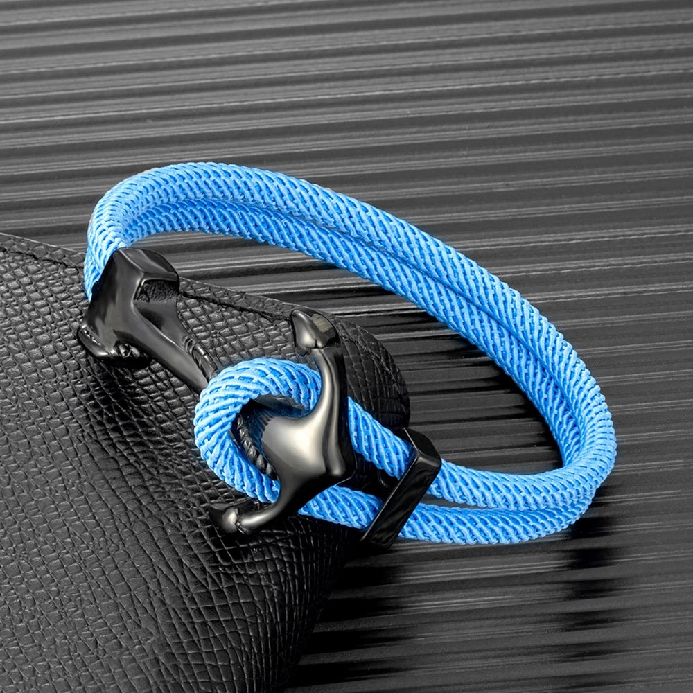 MKENDN Anchor Bracelets Men Double Strand Nautical Survival Rope Paracord Bracelet Women Black Stainless Steel Navy Sport Buckle