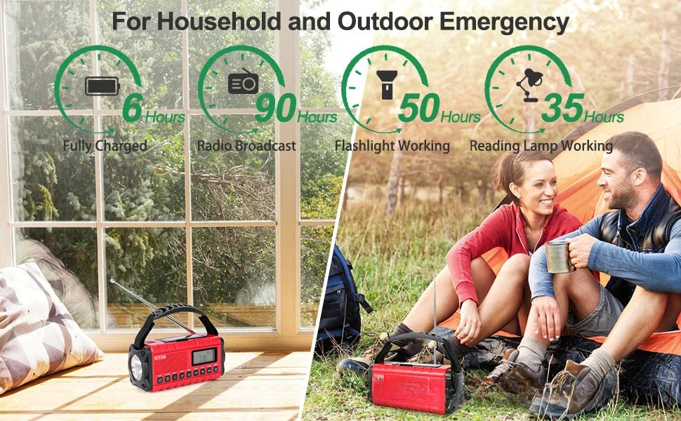 2025 Upgrade 10000mAh Emergency Weather Radio Solar Hand Crank AM/FM Portable Radio Headphone Jack Flashlight Reading Light SOS