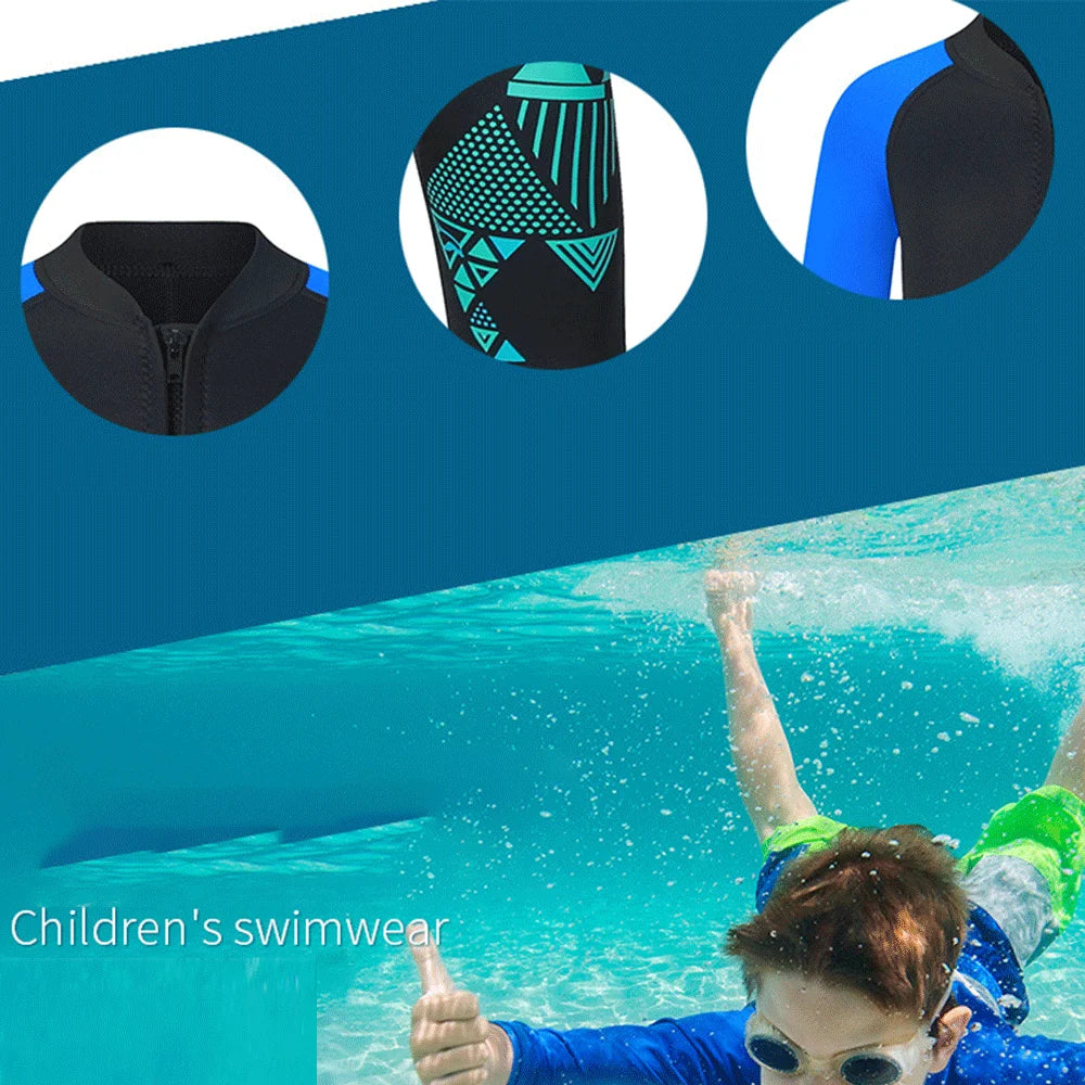 Children Wetsuit 2mm One-Piece Swimsuits Girls Boys Swimwears Underwater Fishing Spearfishing Bathing Diving Kitesurf Surf Suit