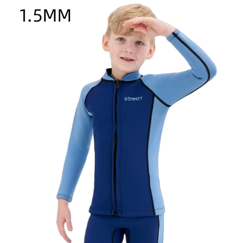 New Kids Wetsuit Neoprene 1.5mm/3mm Boys and Girls Thick Warm Scuba Diving Suit Underwater Free-diving Split Long Sleeve