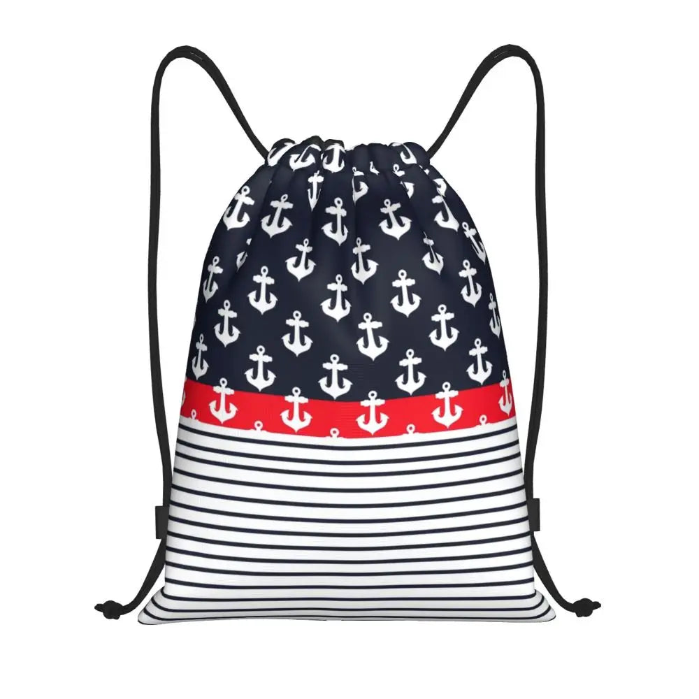 Custom Retro Vintage Nautical Anchor Drawstring Bags Men Women Foldable Gym Sports Sackpack Sailor Training Storage Backpacks